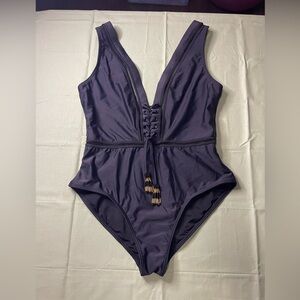 BNWOT VENUS Black Lace-Up One-Piece Swimsuit size 14